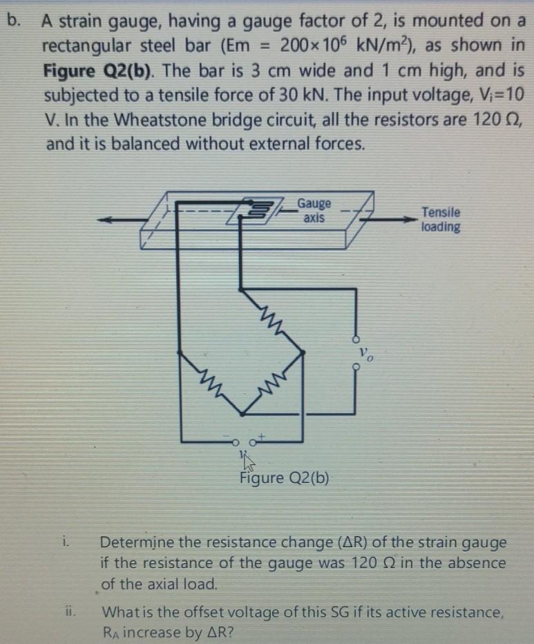 Solved b. A strain gauge, having a gauge factor of 2, is | Chegg.com