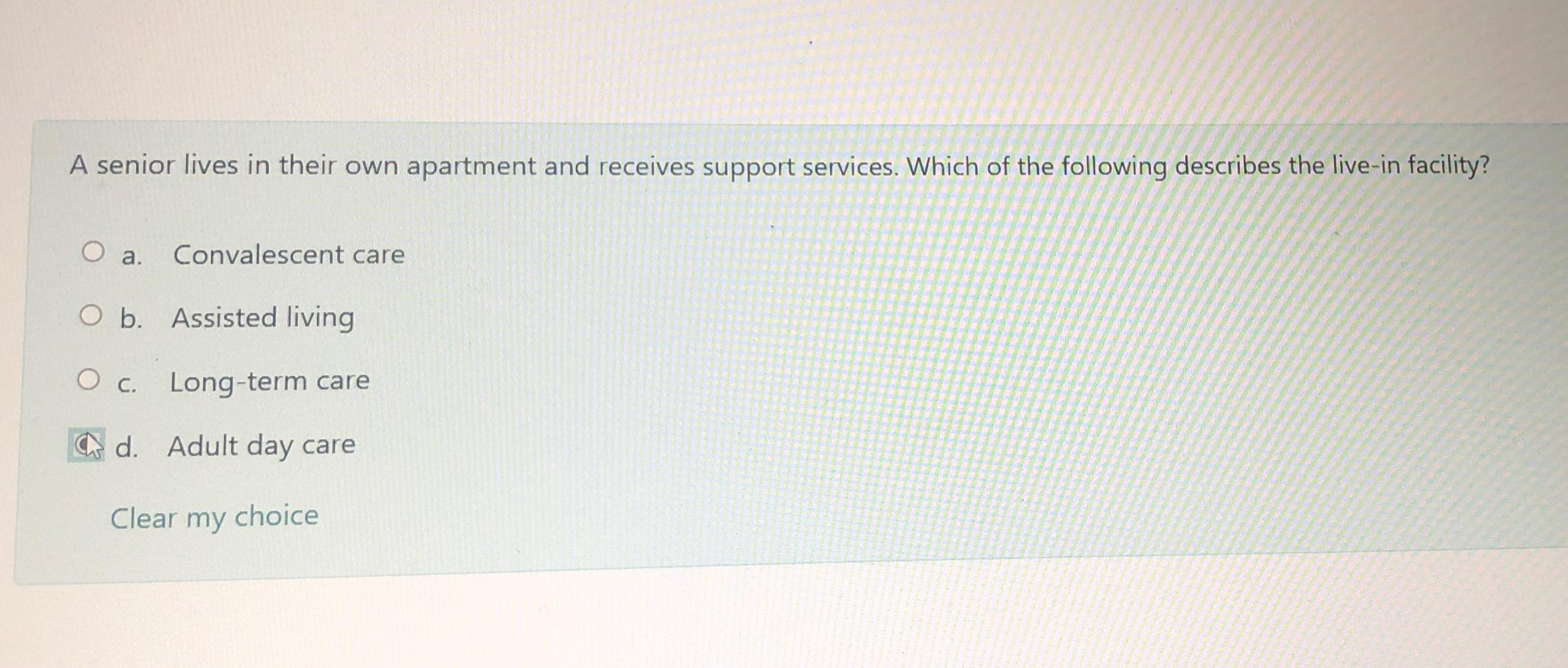 Solved A senior lives in their own apartment and receives | Chegg.com