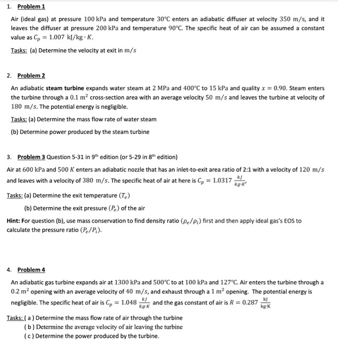 Solved 1 Problem 1 Air Ideal Gas At Pressure 100 Kpa A Chegg Com