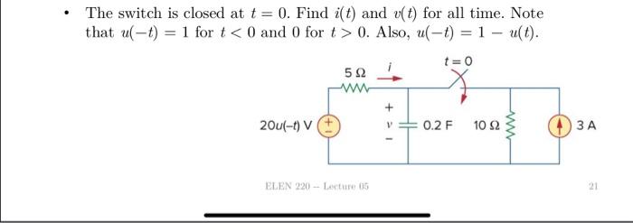 Solved The switch is closed at t=0. Find i(t) and v(t) for | Chegg.com
