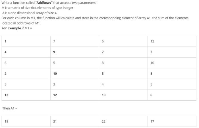 Solved Write a function called "AddRows" that accepts two | Chegg.com