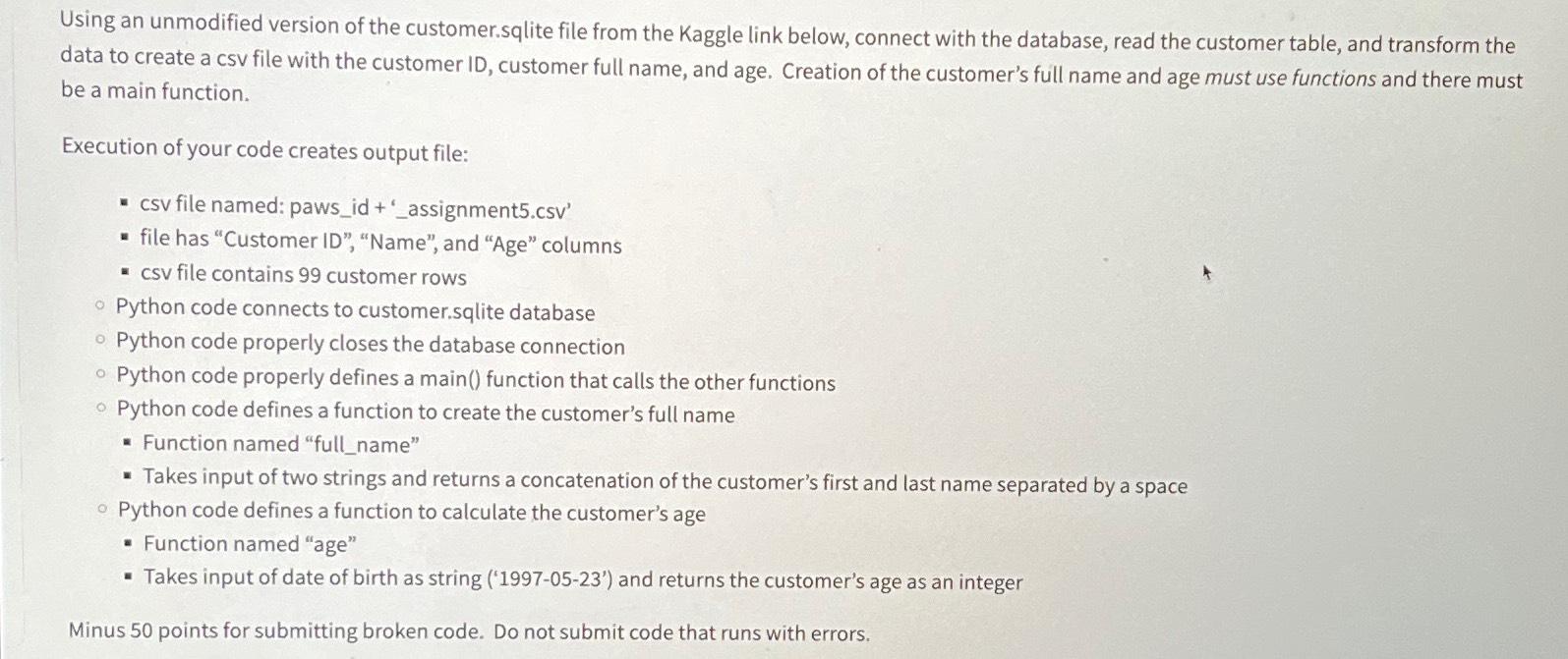 Solved Using an unmodified version of the customer.sqlite | Chegg.com