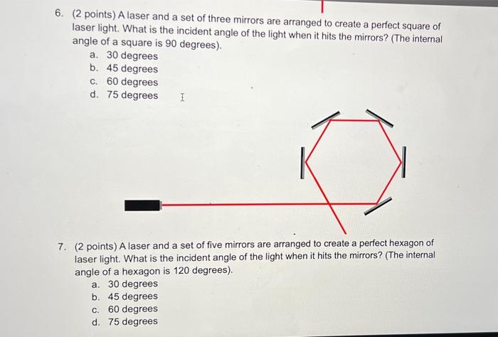 Solved 6. (2 points) A laser and a set of three mirrors are | Chegg.com