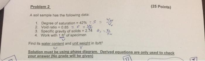 Solved Problem 2 (25 Points) A soil sample has the following | Chegg.com