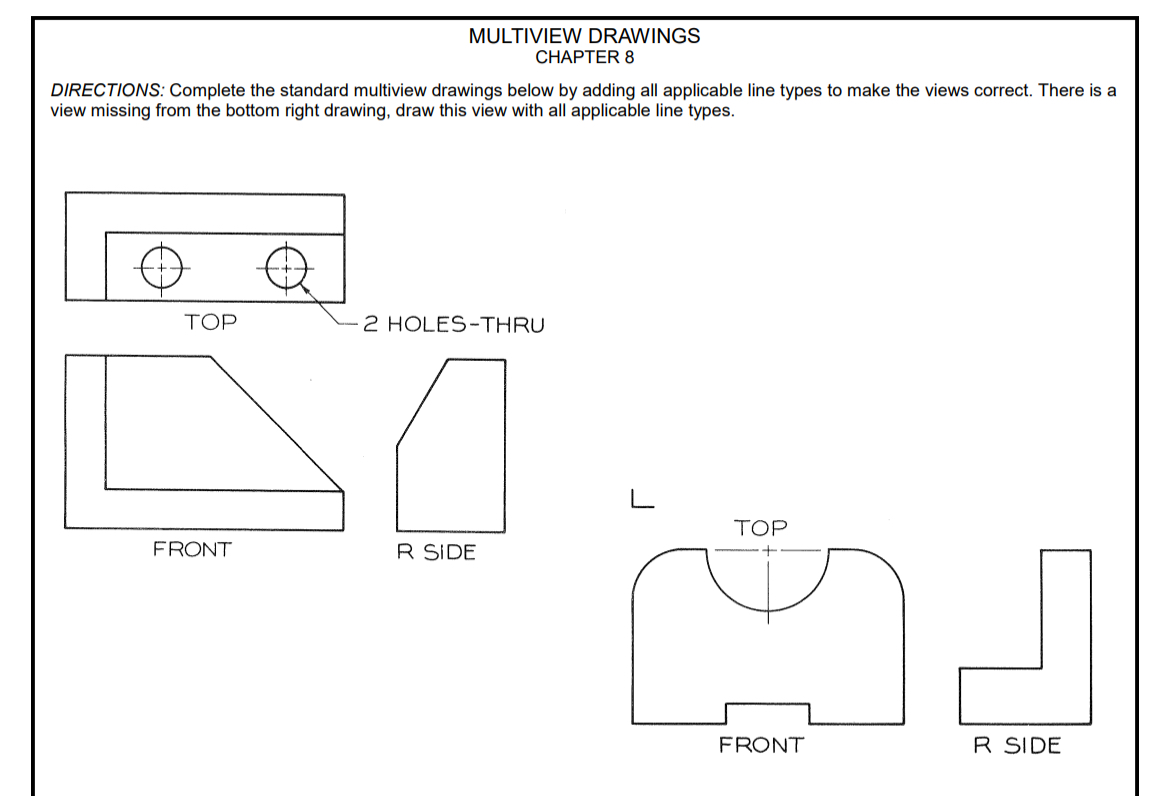 Solved MULTIVIEW DRAWINGSCHAPTER 8DIRECTIONS: Complete the | Chegg.com