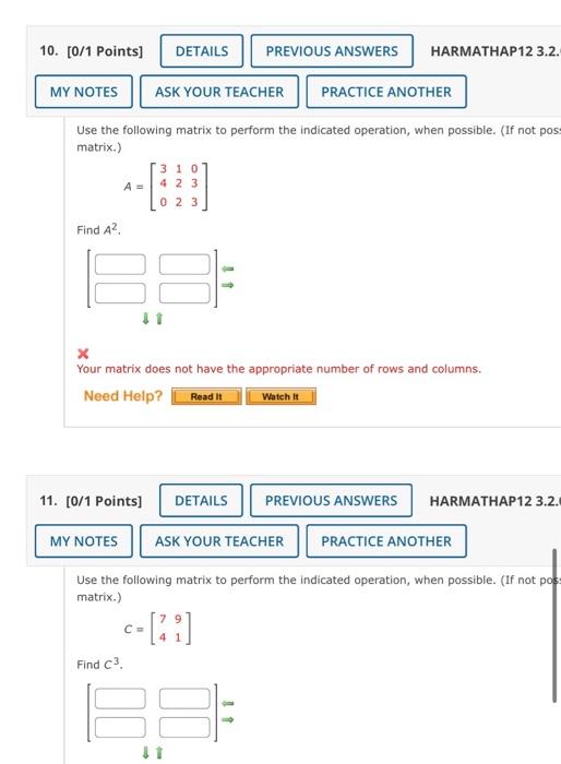 Use the following matrix to perform the indicated operation, when possible. (If not pos. matrix.)
\[
A=\left[\begin{array}{ll