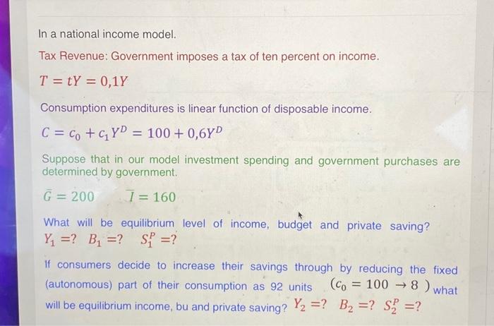 Solved In a national income model. Tax Revenue: Government | Chegg.com