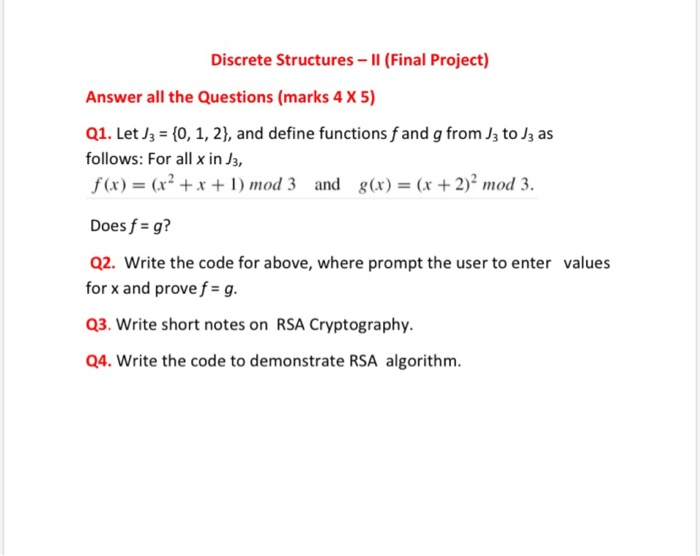 Solved Discrete Structures - II (Final Project) Answer all | Chegg.com