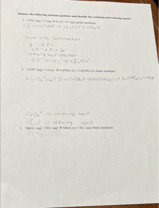 Solved Balance The Following Skeletal Equations And Identify | Chegg.com