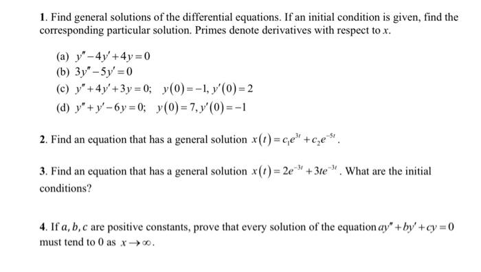 Solved 1. Find general solutions of the differential | Chegg.com