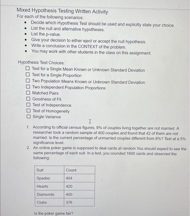 mixed hypothesis review #1