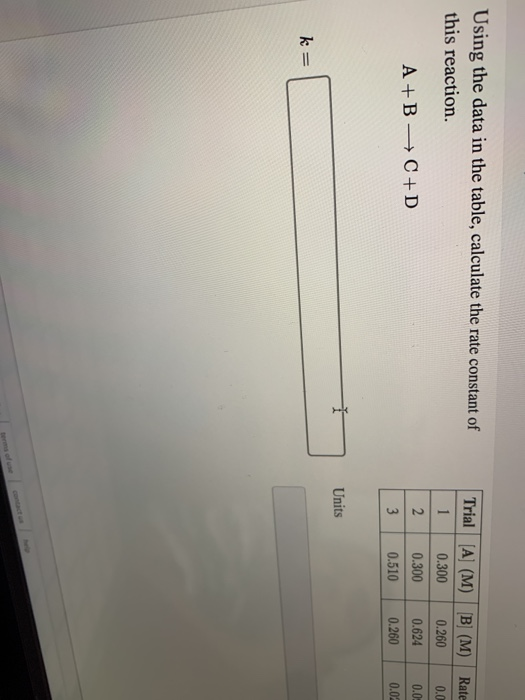 Solved Using the data in the table, calculate the rate | Chegg.com
