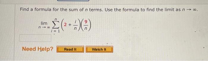 Solved Find a formula for the sum of n terms. Use the | Chegg.com