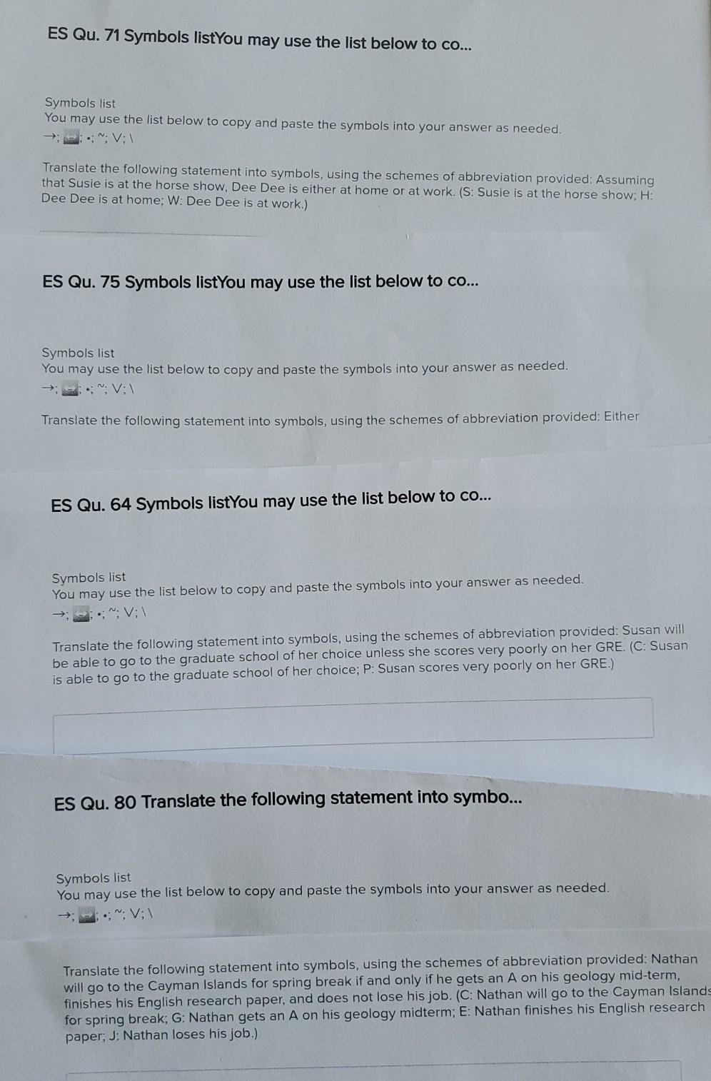 Solved ES Qu. 71 Symbols listYou may use the list below to | Chegg.com