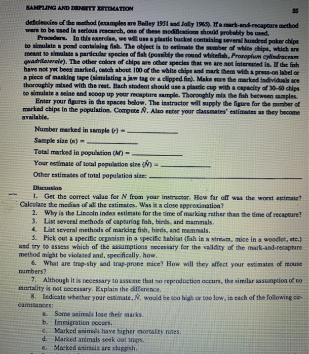 ESTIMATING DENSITY BY THE MARK-AND-RECAPTURE METHOD ESTIMATING DENSITY BY THE MARK-AND-RECAPTURE METHOD