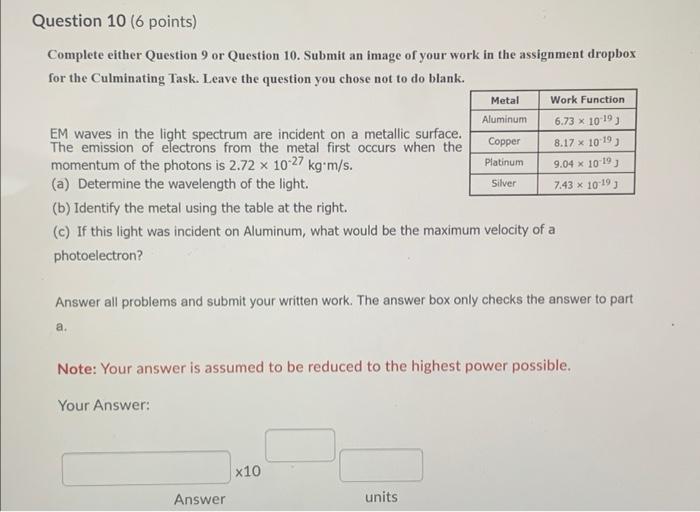 Solved Aluminum Question 10 (6 points) Complete either | Chegg.com