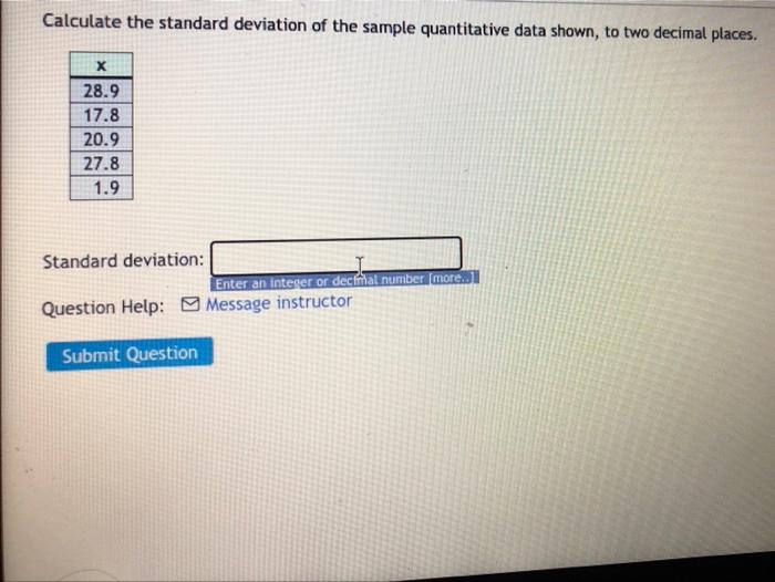Solved Calculate the standard deviation of the sample | Chegg.com