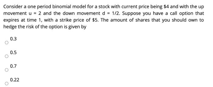 Solved Consider a one period binomial model for a stock with | Chegg.com