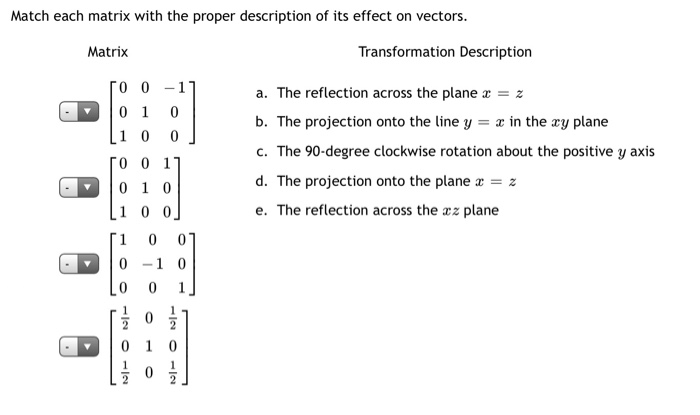 Solved Match Matrix With The Description Of Its Effect On Chegg Com