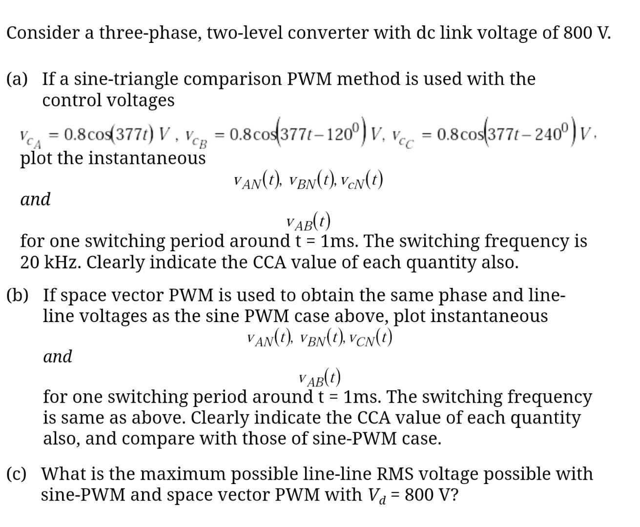 Solved consider a three phase two level converter with dc chegg
