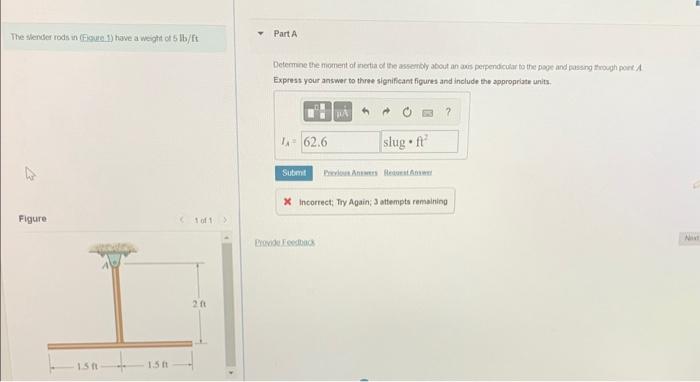 Solved The slender rods in ( figure. 1) have a weight of | Chegg.com
