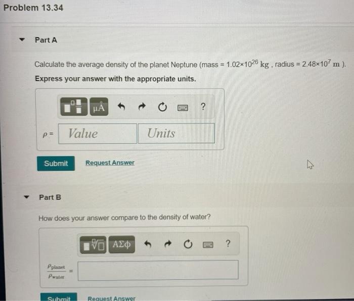 Solved Problem 13.34 Part A Calculate The Average Density Of | Chegg.com