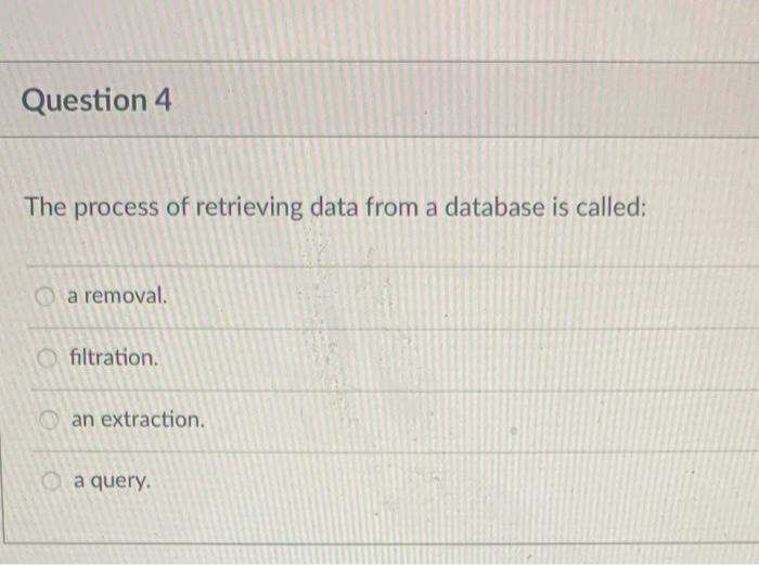 Solved Question 4 The process of retrieving data from a | Chegg.com