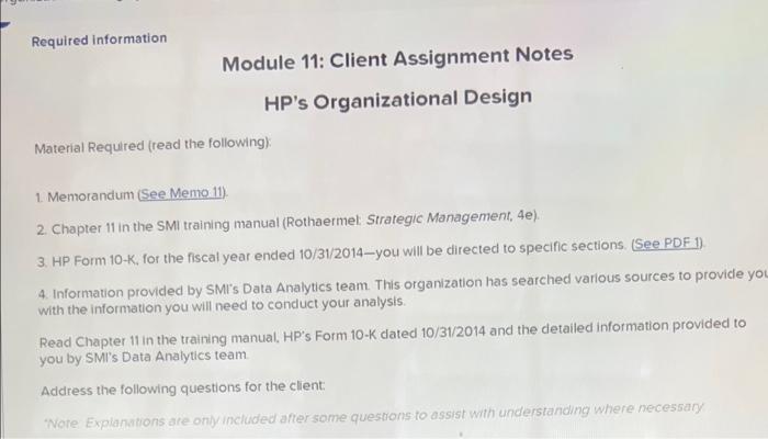 Solved Required information Module 11: Client Assignment | Chegg.com