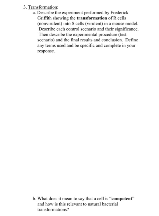 Solved 3 Transformation A Describe The Experiment Chegg Solved 3 Transformation A Describe The Experiment Chegg