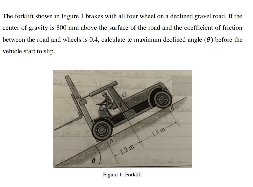 Solved The Forklift Shown In Figure 1 Brakes With All Four | Chegg.com