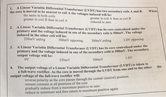 Solved 1. A Linear Variable Differential Transformer (LVDT) | Chegg.com