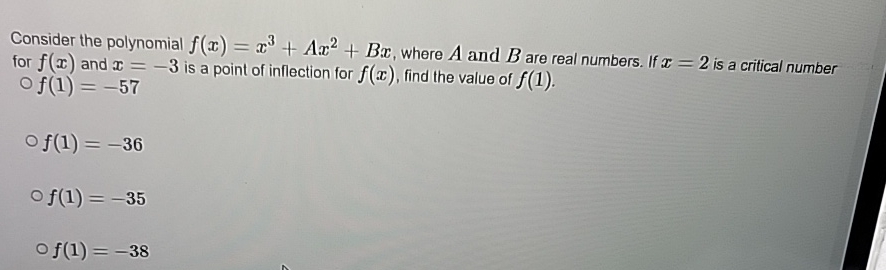 Solved Consider the polynomial f(x)=x3+Ax2+Bx, ﻿where A and | Chegg.com