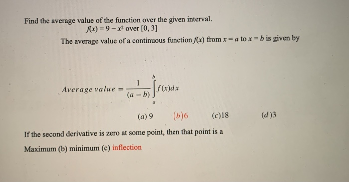 Solved Find the average value of the function over the given | Chegg.com