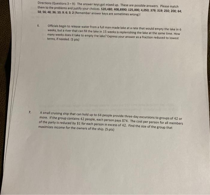 Solved Directions Questions 3 9 The Answer Keys Got Mi Chegg Com