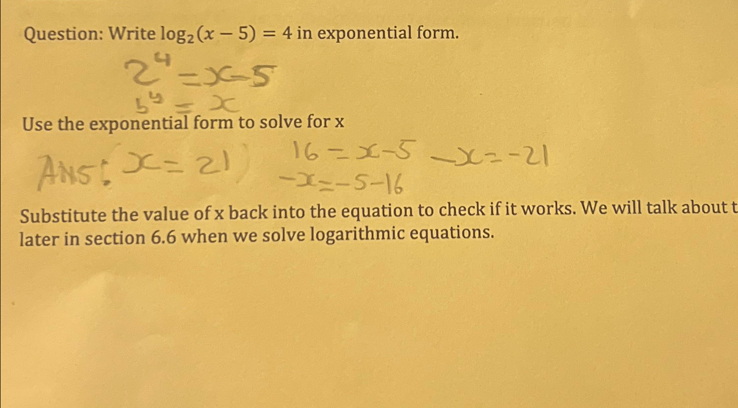 log base 5 x in exponential form