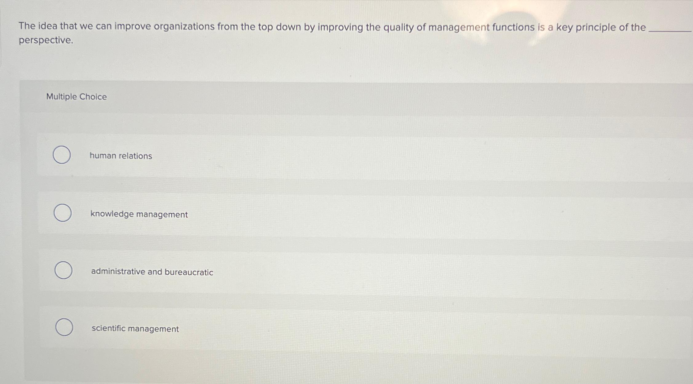 Solved The idea that we can improve organizations from the | Chegg.com