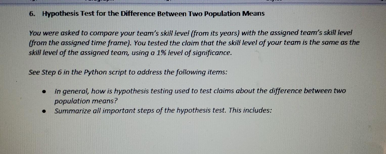 Solved 6. Hypothesis Test for the Difference Between Two | Chegg.com