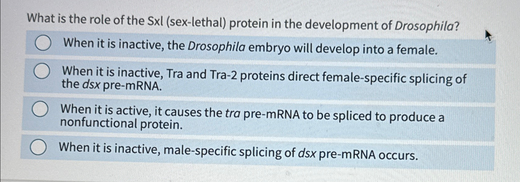 Solved What is the role of the SxI (sex-lethal) ﻿protein in | Chegg.com