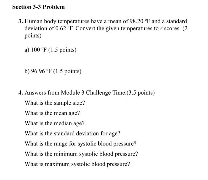 Solved Section 3-3 Problem 3. Human body temperatures have a | Chegg.com