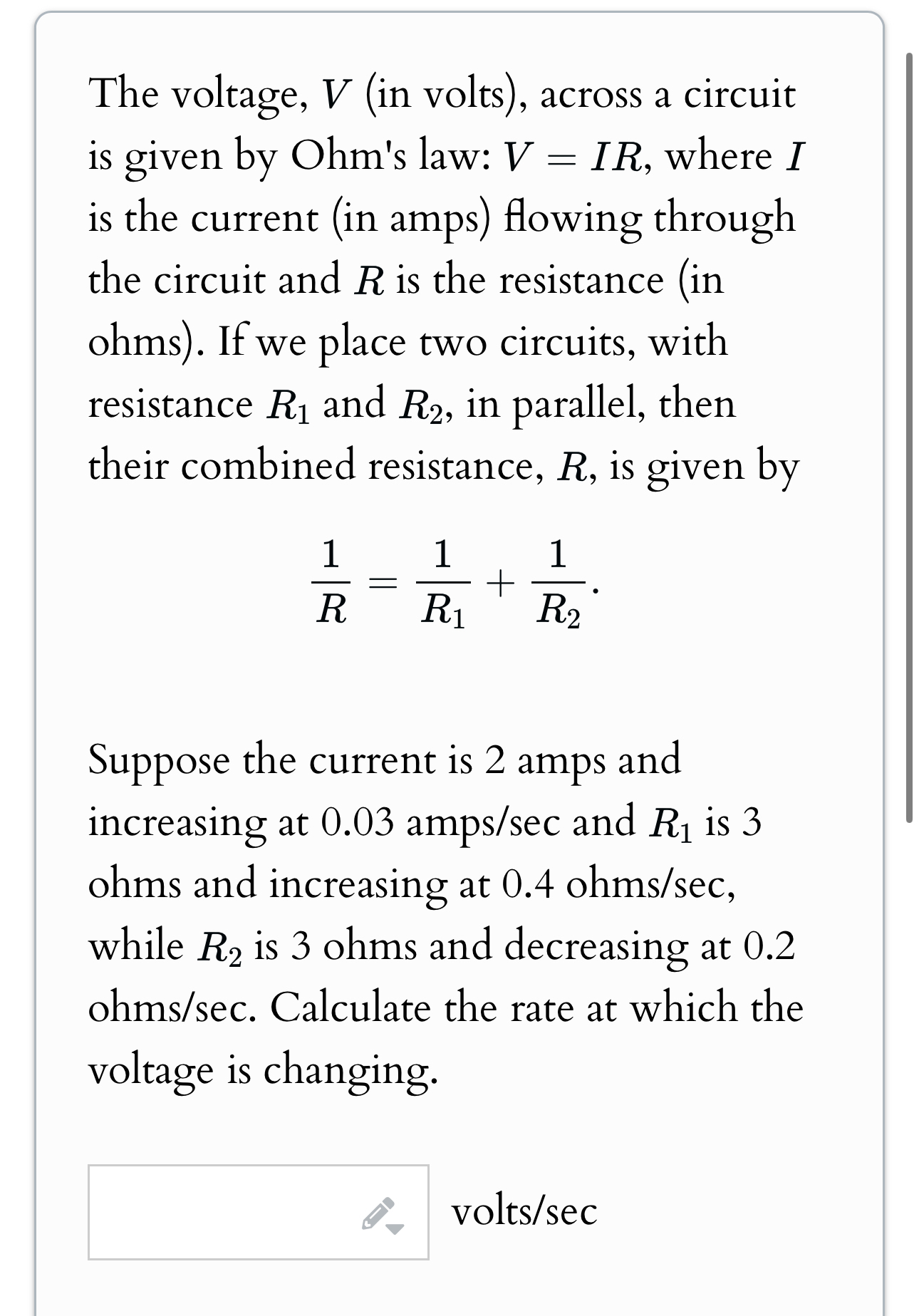 Solved The voltage, V (in volts), ﻿across a circuit is given