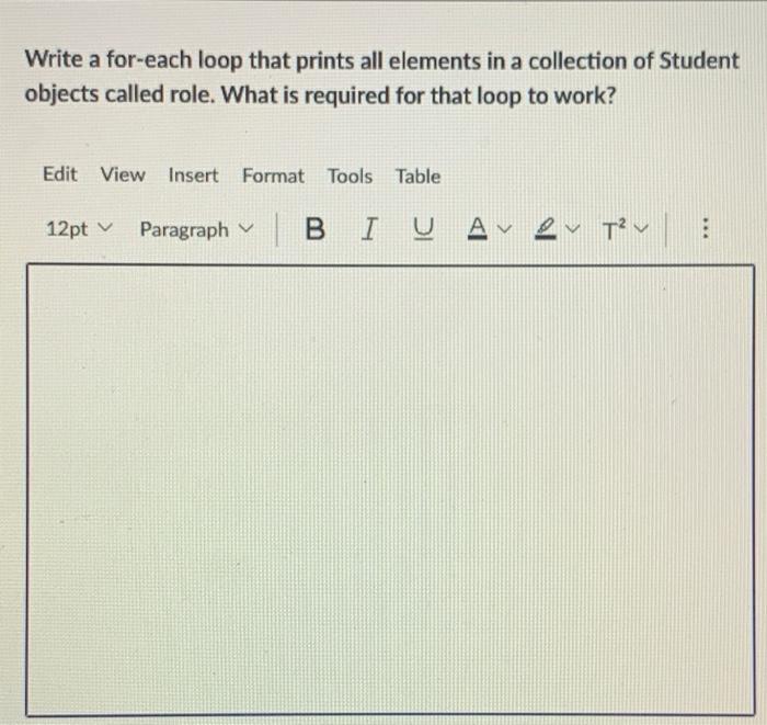 Solved Write a for-each loop that prints all elements in a | Chegg.com