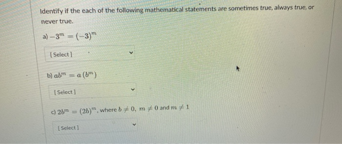Solved Identify if the each of the following mathematical | Chegg.com