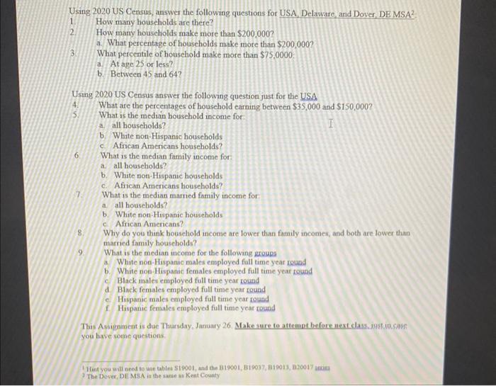 Using 2020 US Census, answer the following questions | Chegg.com