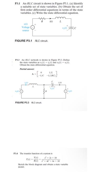 Solved P3.1 An RLC circuit is shown in Figure P3.1. (a) | Chegg.com