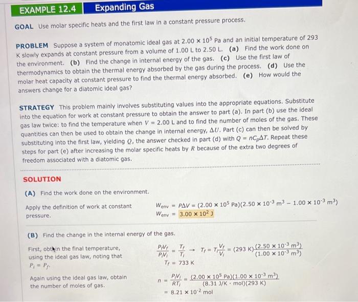 Solved GOAL Use molar specific heats and the first law in a | Chegg.com
