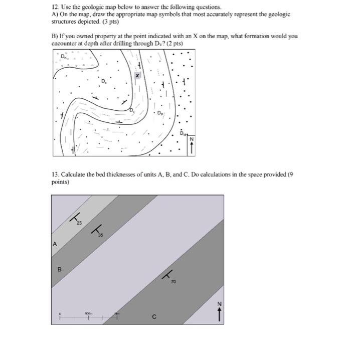 Solved 12. Use the gcologic map below to answer the | Chegg.com