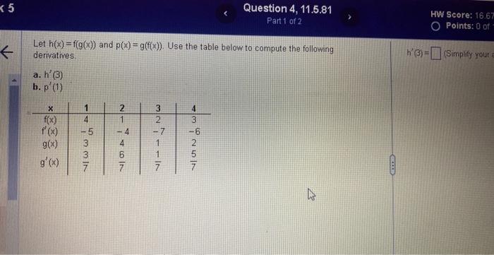 Solved Let H X F G X And P X G F X Use The Table