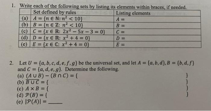 Solved 1. Write each of the following sets by listing its | Chegg.com