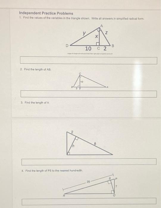 Solved Independent Practice Problems 1. Find the values of | Chegg.com