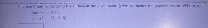 Solved Find a unit normal vector to the surface at the given | Chegg.com
